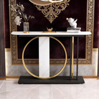 Modern Black Console Table with Gold Ring and Marble Panel