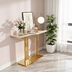 Modern Gold Stainless Steel Console Table with White Marble Top