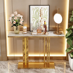 Modern Gold Stainless Steel Console Table with White Marble Top