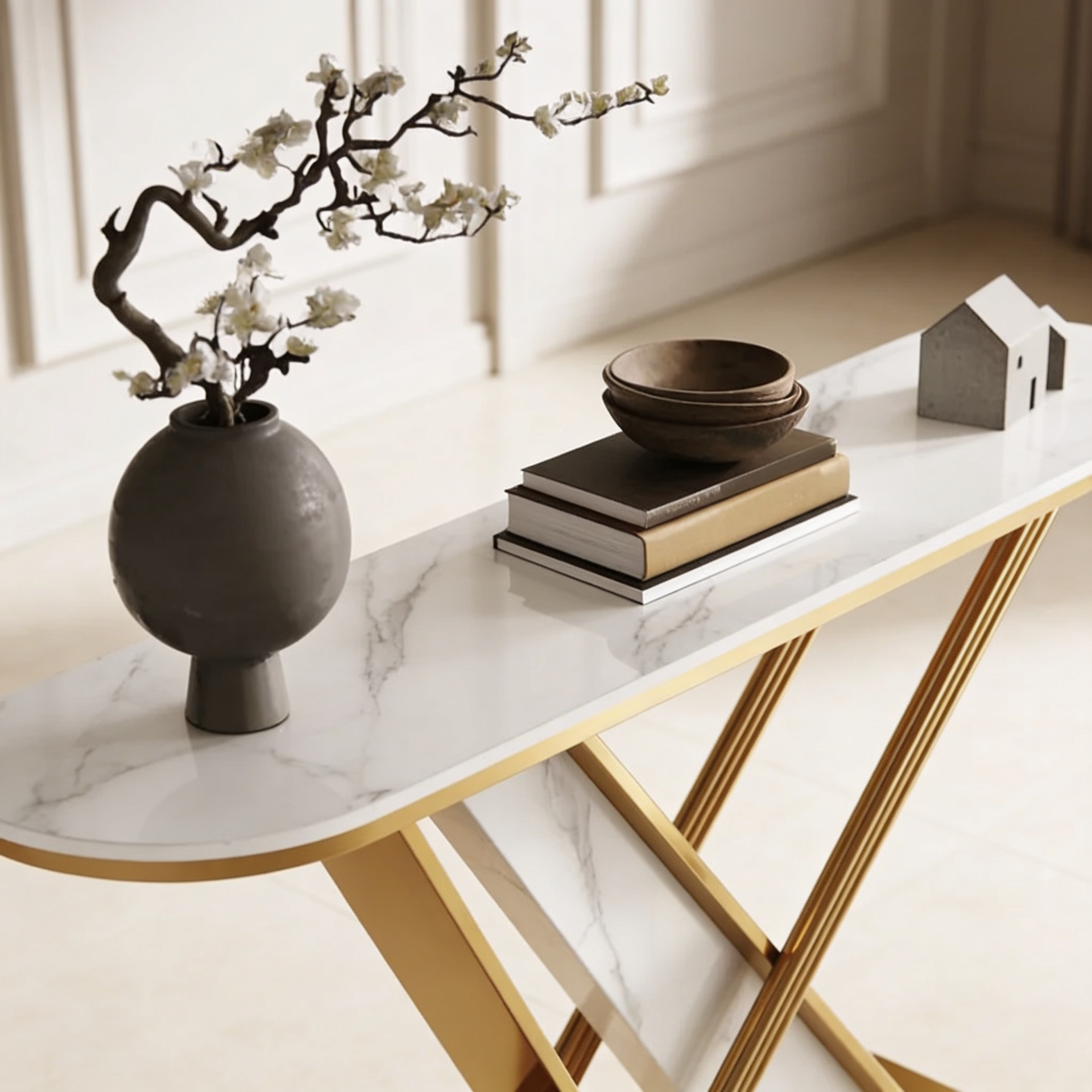 Premium Marble Console Table Featuring Elegant Gold Detailing