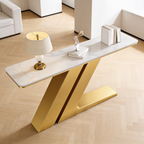 Elegant Marble Console Table with Unique Gold Geometric Base