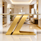 Elegant Marble Console Table with Unique Gold Geometric Base