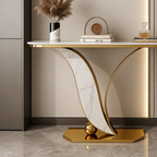 Sleek Marble Console Table with Unique Curved Gold Legs