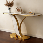 Sleek Marble Console Table with Unique Curved Gold Legs