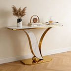 Sleek Marble Console Table with Unique Curved Gold Legs