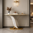 Sleek Marble Console Table with Unique Curved Gold Legs