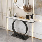 Minimalist Marble Console Table with Sleek Black Circular Base