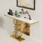 Artistic Triple Ring Gold Base Marble Console Table