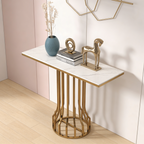 Sleek Black Marble Console Table with Gold Vertical Bar Base