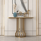 Sleek Black Marble Console Table with Gold Vertical Bar Base