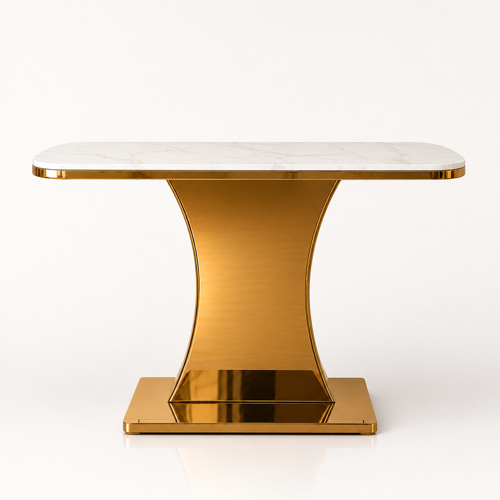 Modern Marble Console Table with Gold Base and Circular Marble Accent