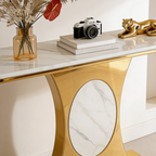 Modern Marble Console Table with Gold Base and Circular Marble Accent