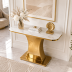 Modern Marble Console Table with Gold Base and Circular Marble Accent