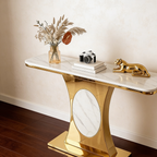 Modern Marble Console Table with Gold Base and Circular Marble Accent