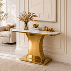 Modern Marble Console Table with Gold Base and Circular Marble Accent