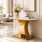 Modern Marble Console Table with Gold Base and Circular Marble Accent