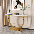 Contemporary Marble Console Table with Artistic Gold Circle Support