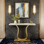 Luxury Console Table with Artistic Gold U-Shaped Metal Base