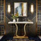 Luxury Console Table with Artistic Gold U-Shaped Metal Base