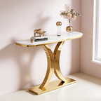 Elegant Marble Console Table with Curved Gold Metal Base