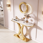 Elegant Marble Console Table with Curved Gold Metal Base