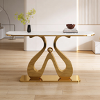 Artistic Marble Console Table with Golden Sculptural Base and Silver Ball