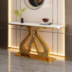 Artistic Marble Console Table with Golden Sculptural Base and Silver Ball