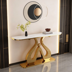 Artistic Marble Console Table with Golden Sculptural Base and Silver Ball