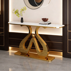 Artistic Marble Console Table with Golden Sculptural Base and Silver Ball