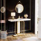 Sleek Marble Console Featuring White Marble and Gold Rectangle Frame