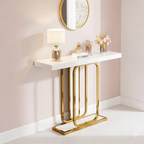 Sleek Marble Console Featuring White Marble and Gold Rectangle Frame