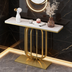 Modern Marble Console Table with Artistic Gold Vertical Loop Base