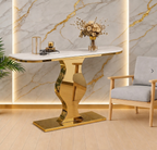 Elegant Curvy Gold Console Table with Sleek White Marble Top
