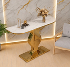Elegant Curvy Gold Console Table with Sleek White Marble Top