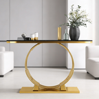 Luxurious Gold Circular Ring Console Table with Sleek Black Marble Top