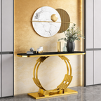 Luxurious Gold Circular Ring Console Table with Sleek Black Marble Top