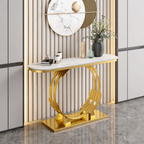 Luxurious Gold Circular Ring Console Table with Sleek White Marble Top