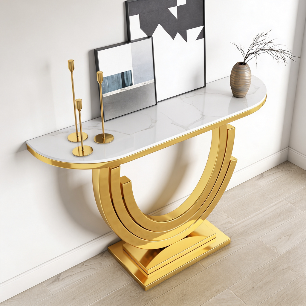 Luxury Marble and Gold Console Table Stunning Arch Design for Spacious Entryways