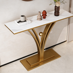 Modern Gold Base Console Table with Sleek White Marble Top