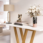Modern Gold V-Shaped Base Console Table with White Marble Top