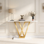 Modern Gold V-Shaped Base Console Table with White Marble Top