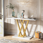 Modern Gold V-Shaped Base Console Table with White Marble Top