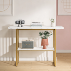 Modern Gold Frame Console Table with Marble Top and Lower Shelf