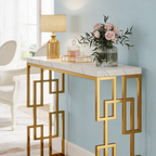 Designer Console Table with Unique Gold Frame and Marble Surface