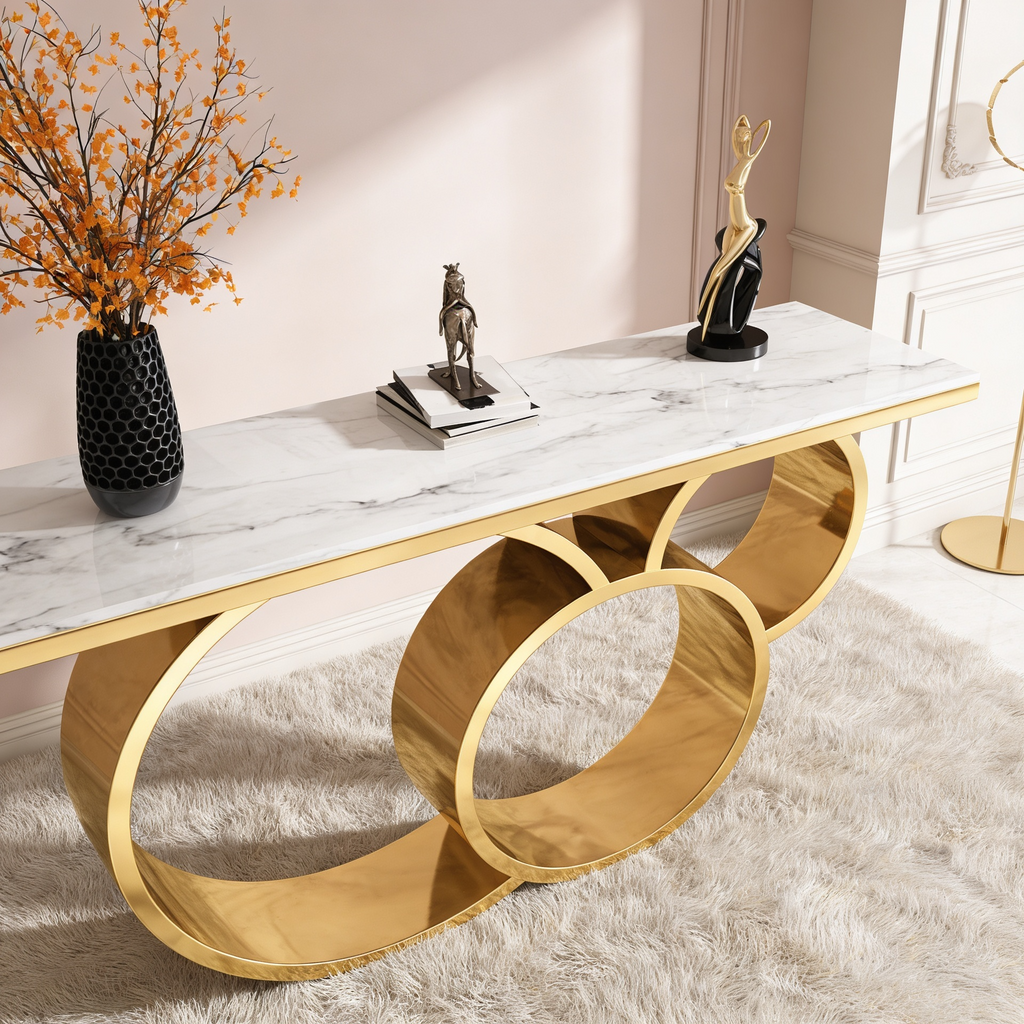 Luxury Marble Console Table with Gold Circle Base