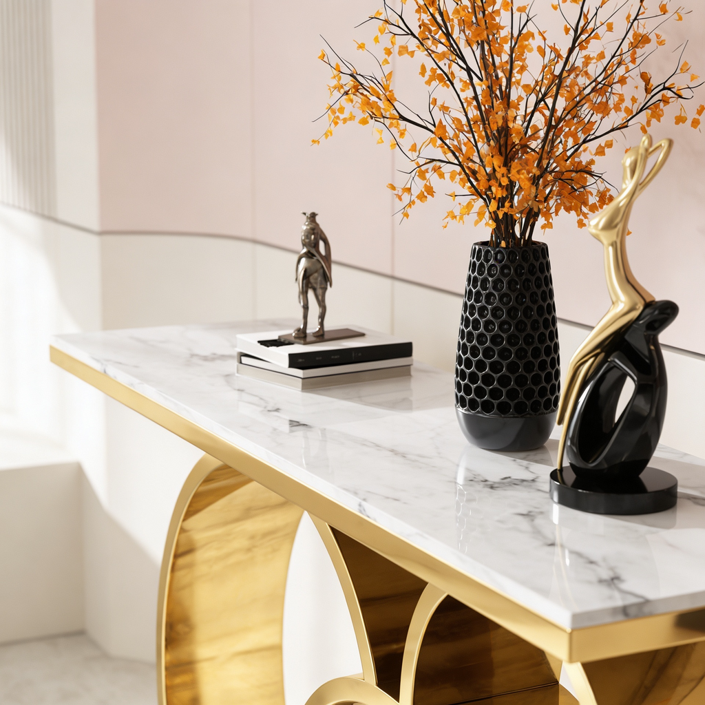 Luxury Marble Console Table with Gold Circle Base