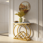 White Console Table with Twin Ring Gold Base