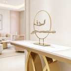 White Marble Console Table with Double Ring Gold Base
