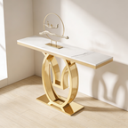White Marble Console Table with Double Ring Gold Base