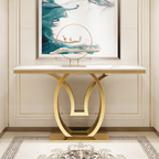 White Marble Console Table with Double Ring Gold Base